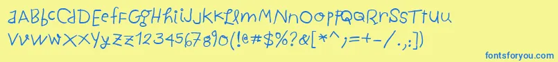 フォントChildwrittenBold – 青い文字が黄色の背景にあります。