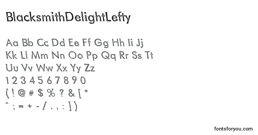 Шрифт BlacksmithDelightLefty – алфавит, цифры, специальные символы