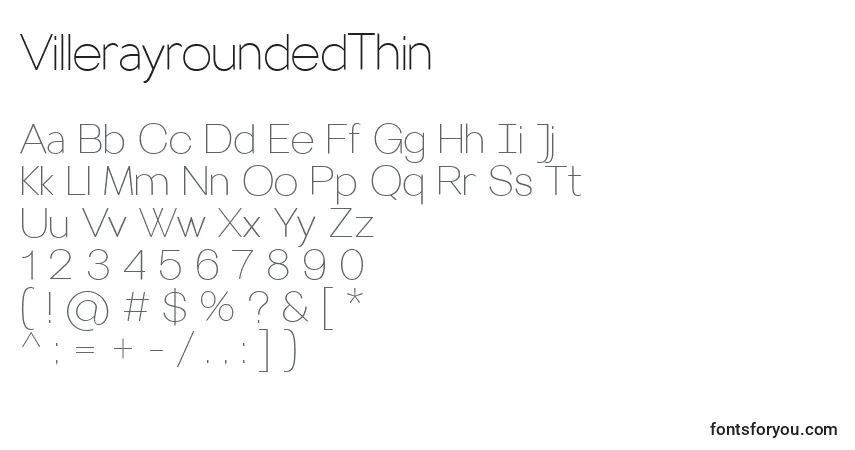 A fonte VillerayroundedThin – alfabeto, números, caracteres especiais