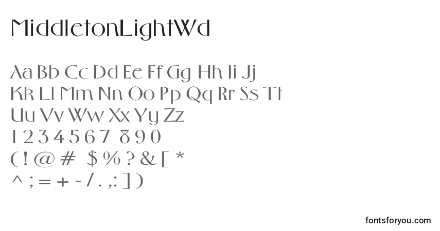 Шрифт MiddletonLightWd – алфавит, цифры, специальные символы