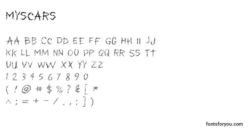 Шрифт Myscars – алфавит, цифры, специальные символы