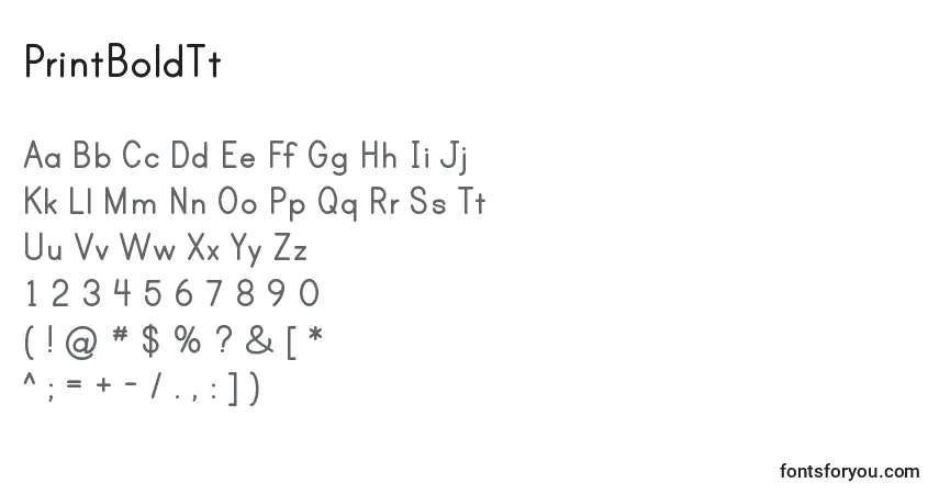 Czcionka PrintBoldTt – alfabet, cyfry, specjalne znaki