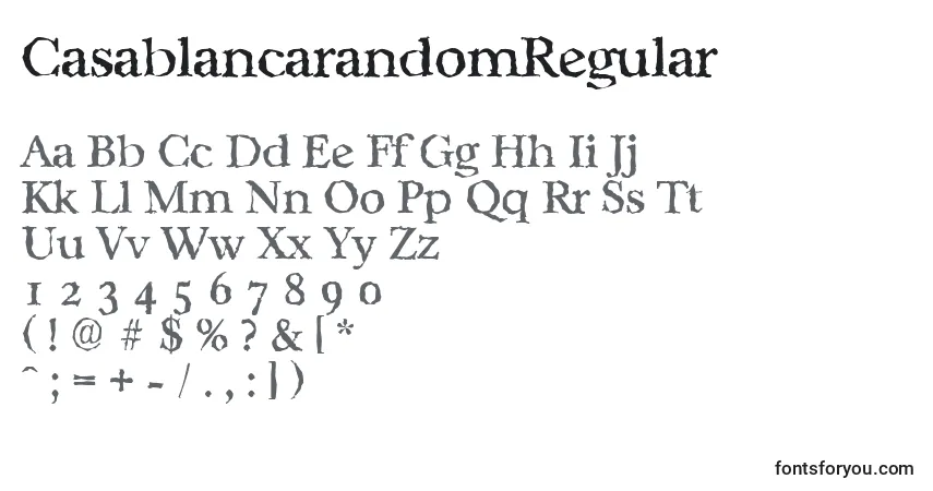 A fonte CasablancarandomRegular – alfabeto, números, caracteres especiais