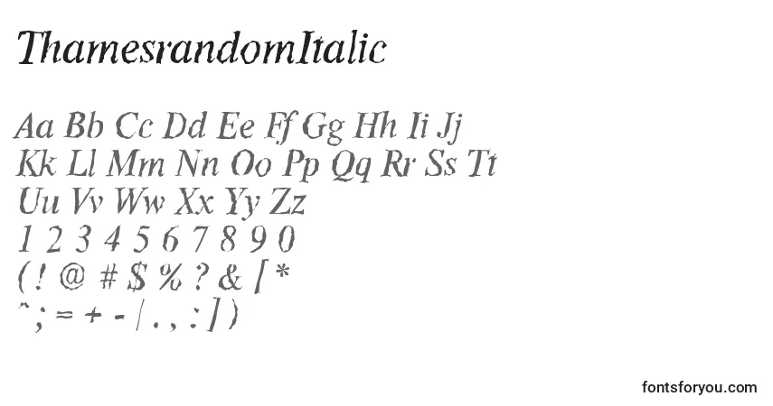 A fonte ThamesrandomItalic – alfabeto, números, caracteres especiais