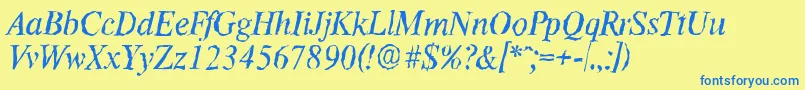 Saiba mais sobre a fonte ThamesrandomItalic Fonte ThamesrandomItalic – fontes azuis em um fundo amarelo