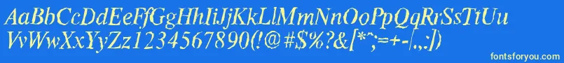 ThamesrandomItalic-Schriftart – Gelbe Schriften auf blauem Hintergrund
