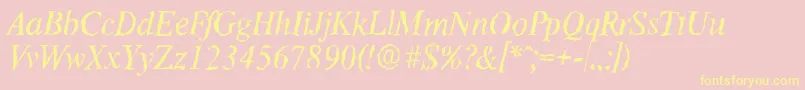 ThamesrandomItalic-Schriftart – Gelbe Schriften auf rosa Hintergrund