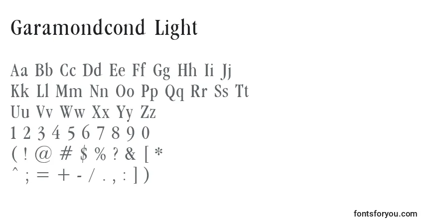 A fonte Garamondcond Light – alfabeto, números, caracteres especiais