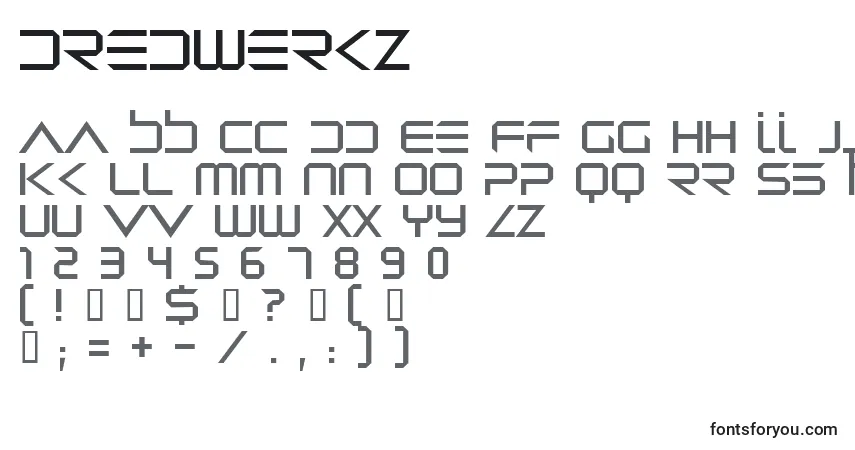 A fonte Dredwerkz – alfabeto, números, caracteres especiais