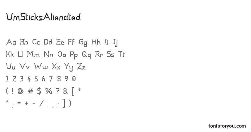 Schriftart UmSticksAlienated – Alphabet, Zahlen, spezielle Symbole
