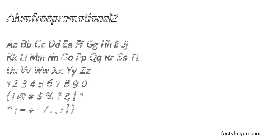 A fonte Alumfreepromotional2 – alfabeto, números, caracteres especiais
