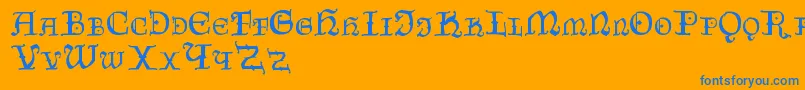 Czechgotika-Schriftart – Blaue Schriften auf orangefarbenem Hintergrund