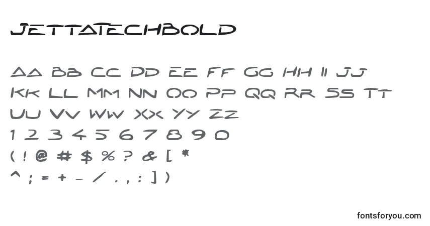 A fonte JettaTechBold – alfabeto, números, caracteres especiais