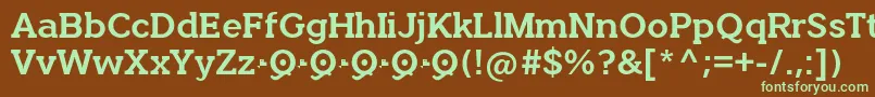 フォントQuotusBold – 緑色の文字が茶色の背景にあります。