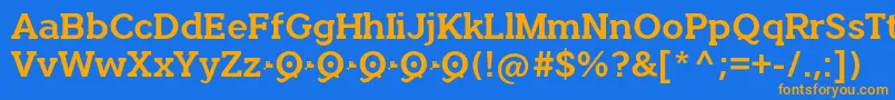 フォントQuotusBold – オレンジ色の文字が青い背景にあります。