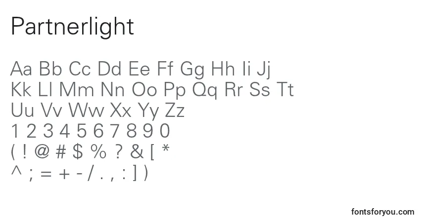 Czcionka Partnerlight – alfabet, cyfry, specjalne znaki