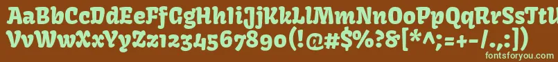 フォントKavoonRegular – 緑色の文字が茶色の背景にあります。