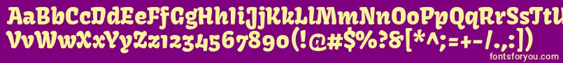 Fonte KavoonRegular – fontes amarelas em um fundo roxo