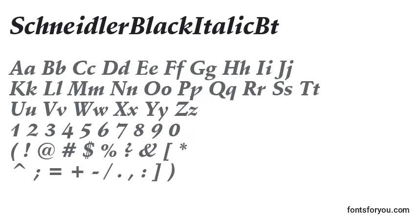 Шрифт SchneidlerBlackItalicBt – алфавит, цифры, специальные символы