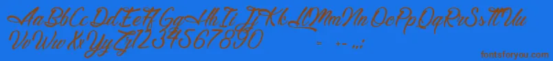 フォントLegendaryHollywood – 茶色の文字が青い背景にあります。