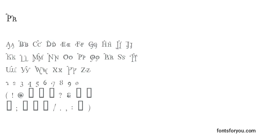 A fonte Pr – alfabeto, números, caracteres especiais