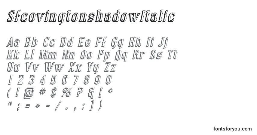 A fonte SfcovingtonshadowItalic – alfabeto, números, caracteres especiais