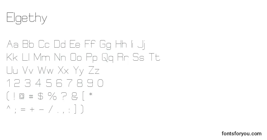 A fonte Elgethy – alfabeto, números, caracteres especiais