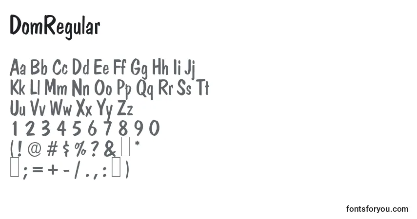 Czcionka DomRegular – alfabet, cyfry, specjalne znaki
