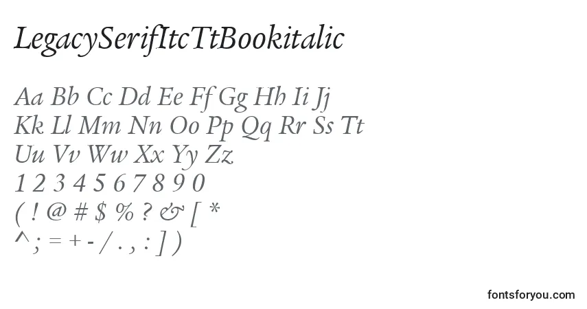 Шрифт LegacySerifItcTtBookitalic – алфавит, цифры, специальные символы