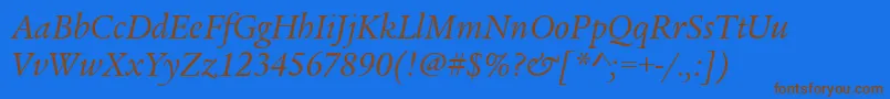 フォントLegacySerifItcTtBookitalic – 茶色の文字が青い背景にあります。