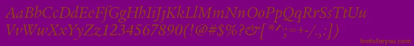 Czcionka LegacySerifItcTtBookitalic – brązowe czcionki na fioletowym tle