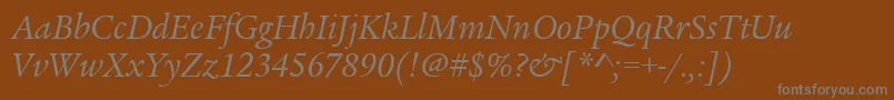 Weitere Informationen zur LegacySerifItcTtBookitalic-Schriftart LegacySerifItcTtBookitalic-Schriftart – Graue Schriften auf braunem Hintergrund