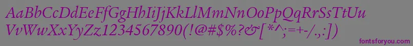 Шрифт LegacySerifItcTtBookitalic – фиолетовые шрифты на сером фоне