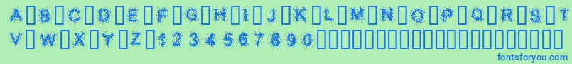 SplatterCaps-Schriftart – Blaue Schriften auf grünem Hintergrund