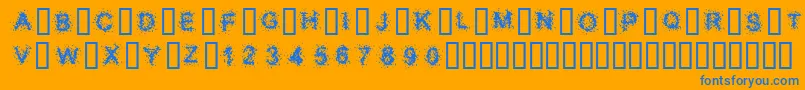 SplatterCaps-Schriftart – Blaue Schriften auf orangefarbenem Hintergrund