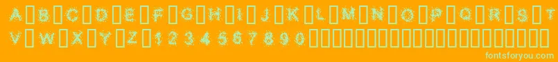SplatterCaps-fontti – vihreät fontit oranssilla taustalla