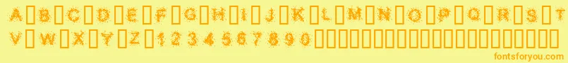 SplatterCaps-Schriftart – Orangefarbene Schriften auf gelbem Hintergrund