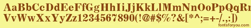 フォントCoronaLtBoldFaceNo.2 – 茶色の文字が黄色の背景にあります。