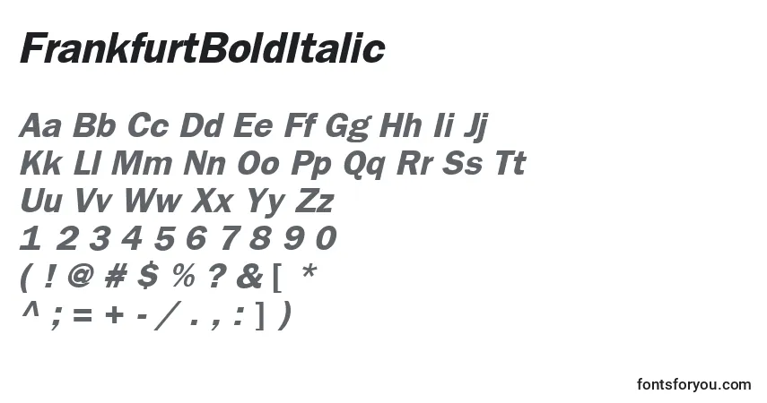 A fonte FrankfurtBoldItalic – alfabeto, números, caracteres especiais