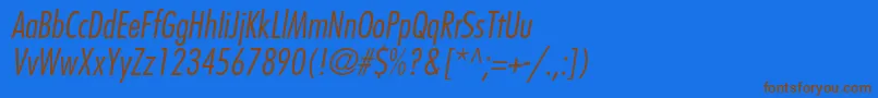 FavoritlightcondcItalic-Schriftart – Braune Schriften auf blauem Hintergrund