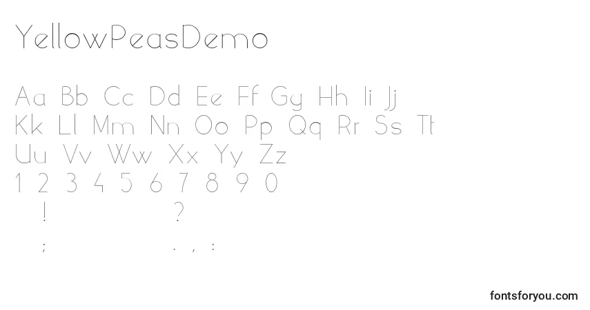 Шрифт YellowPeasDemo – алфавит, цифры, специальные символы