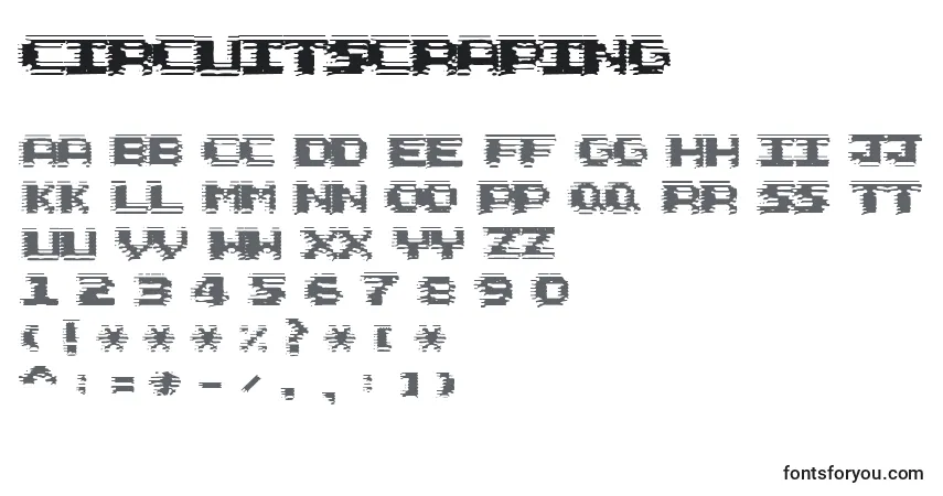 Czcionka CircuitScraping – alfabet, cyfry, specjalne znaki