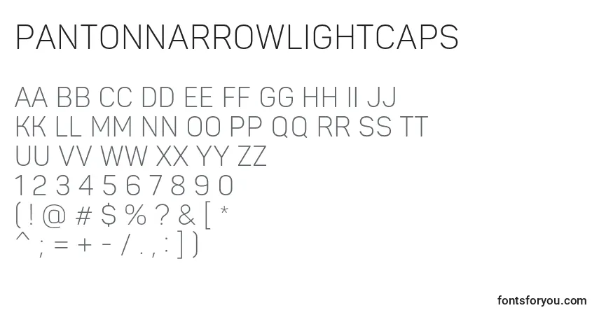 Czcionka PantonnarrowLightcaps – alfabet, cyfry, specjalne znaki