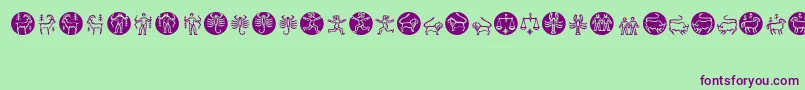 Fonte Zodiac – fontes roxas em um fundo verde