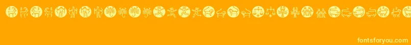 Zodiac-Schriftart – Gelbe Schriften auf orangefarbenem Hintergrund
