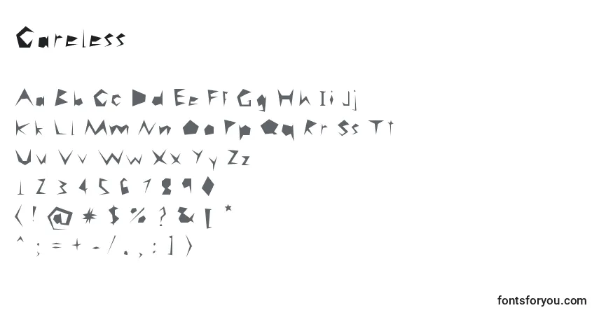 Czcionka Careless – alfabet, cyfry, specjalne znaki