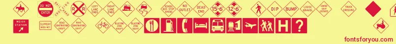 Fonte InterstatepiThree – fontes vermelhas em um fundo amarelo