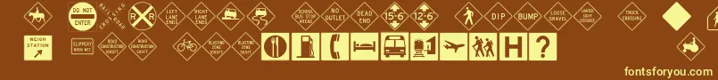 Więcej informacji o czcionce InterstatepiThree Czcionka InterstatepiThree – żółte czcionki na brązowym tle