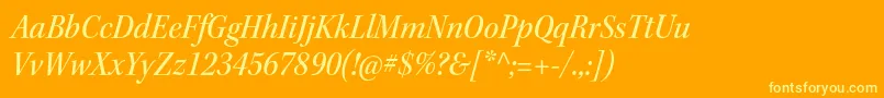 KeplerstdMediumscnitsubh-fontti – keltaiset fontit oranssilla taustalla