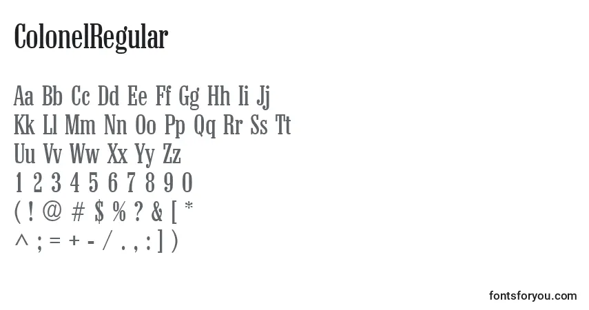Шрифт ColonelRegular – алфавит, цифры, специальные символы